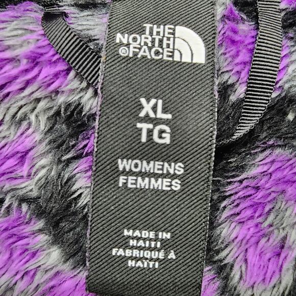 The North Face Hoodie Womens XL Purple Leopard Print Osito 1/4 Zip Pullover Boxy - Picture 5 of 9